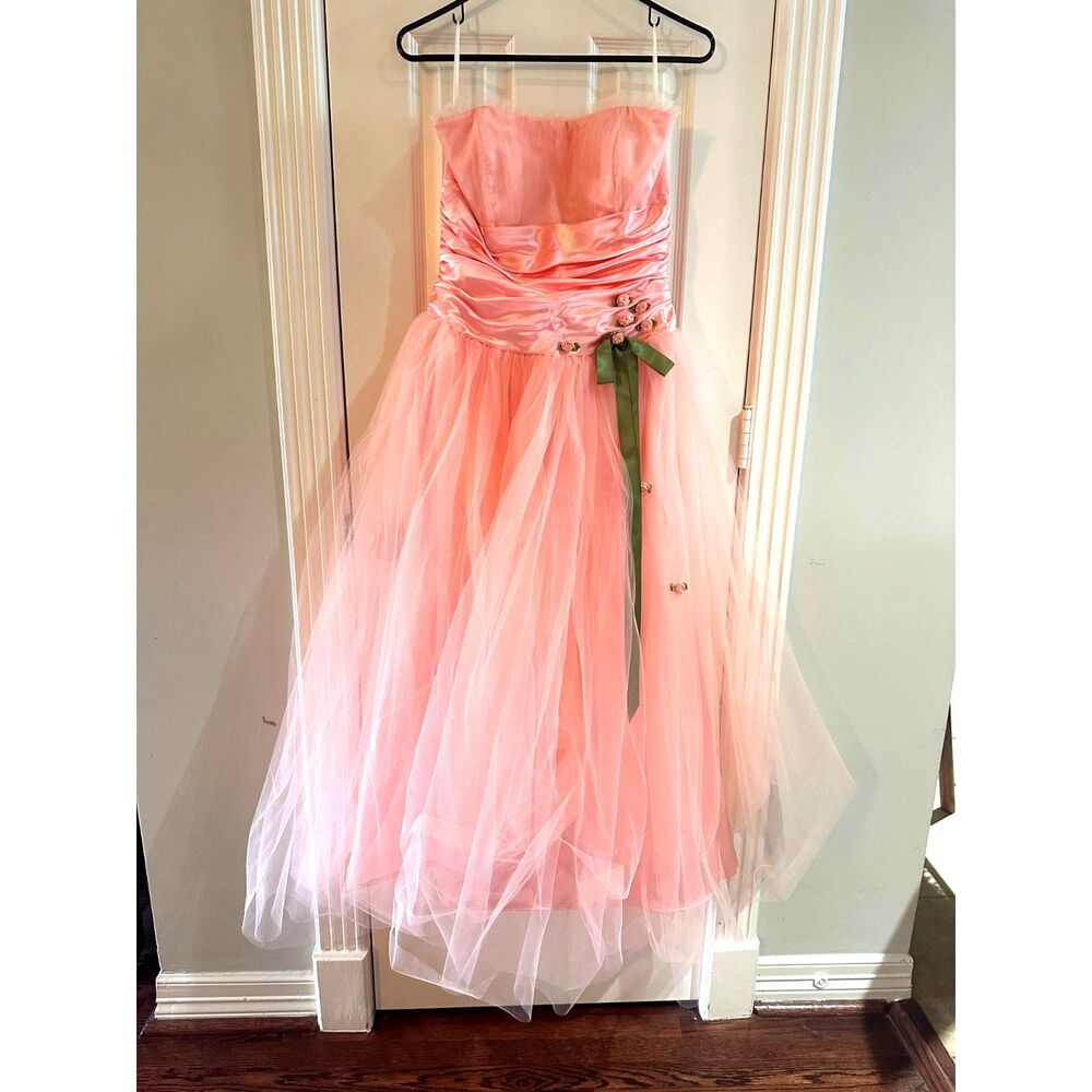 Vintage 80s Gunne Sax Pink Tulle Prom Dress Jessica McClintock Size 11/12 (Fits